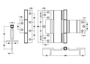 A171SNA - Aluminium Wide Throw Interfold Hinge - Wrap-around Face Fix - Image 2