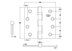 S254SSS - Stainless Steel 316 Grade Ball Bearing Butt Hinge 100x100x2.5mm - Image 2