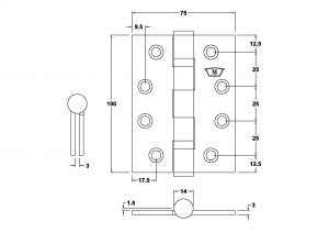 S265PSS - Stainless Steel 304 Grade Ball Bearing Butt Hinge 100x75x3.0mm - Image 2