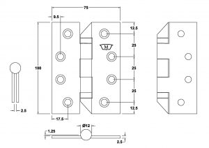 S224ALSSS - Stainless Steel 304 Grade Anti-Ligature Ball Bearing Butt Hinge 100x75x2.5mm - Image 2