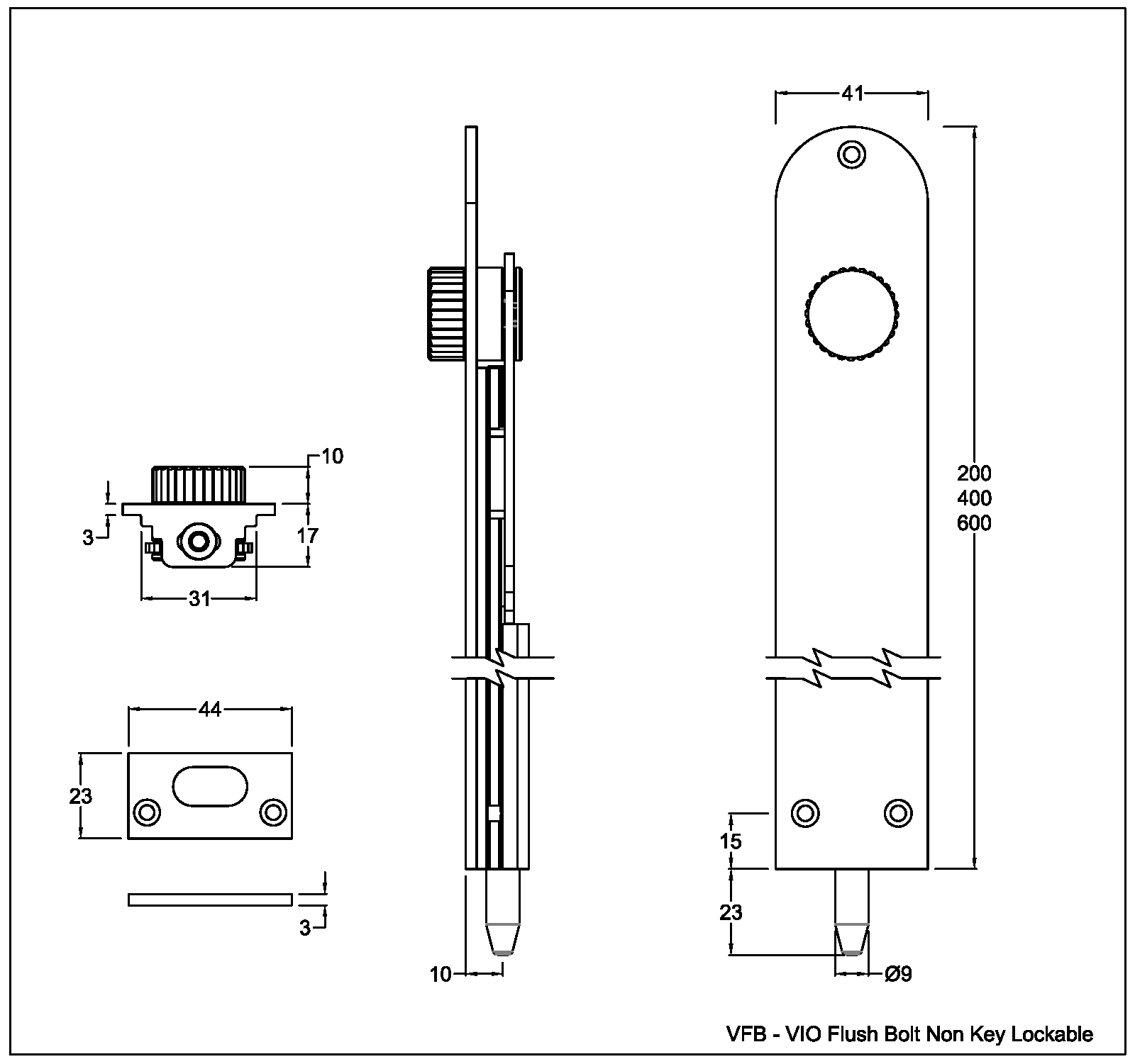 VFB VIO Flush Bolt NonKey Lockable Mccallum Hinges