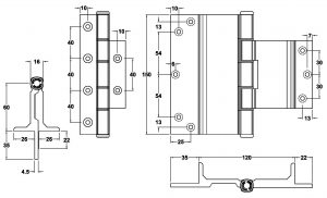 A172SNA - Aluminium Parliament Wide Throw Interfold Hinge - Wrap-around Face Fix - Image 2